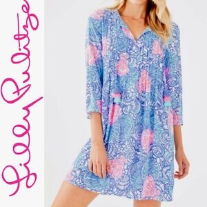 LILLY PULITZER MARLINA TUNIC DRESS w/ Tassels BLUE HAVEN RAISING SHELL sz XS